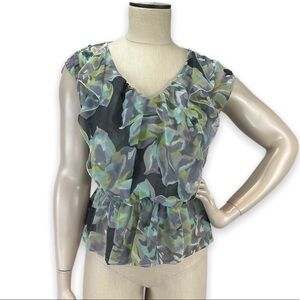 Ann Taylor‎ LOFT Watercolor Floral Ruffle Blouse Top Small Petites SP